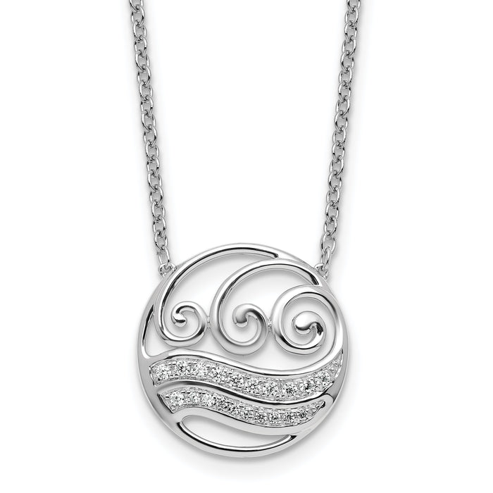 14K White Gold Polished Diamond Circle with Waves Necklace-PM10795-016-WAA