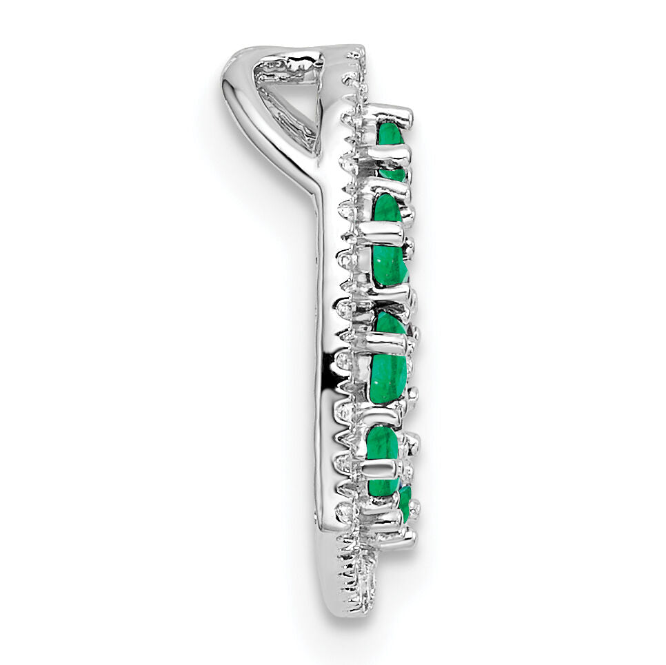14K White Gold Polished Diamond and Emerald Heart Chain Slide-PM10797-EM-020-WAA