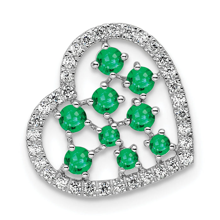 14K White Gold Polished Diamond and Emerald Heart Chain Slide-PM10797-EM-020-WAA