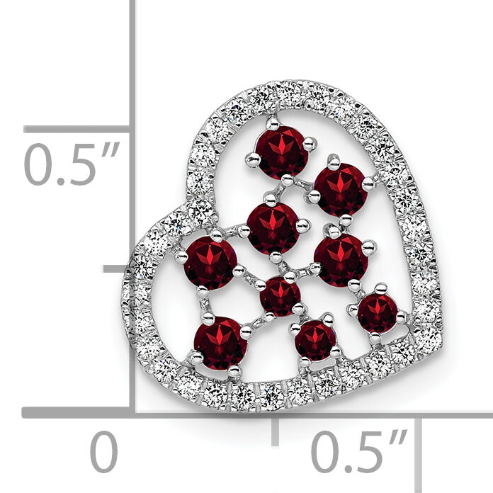 14K White Gold Polished Diamond and Garnet Heart Chain Slide-PM10797-GA-020-WAA
