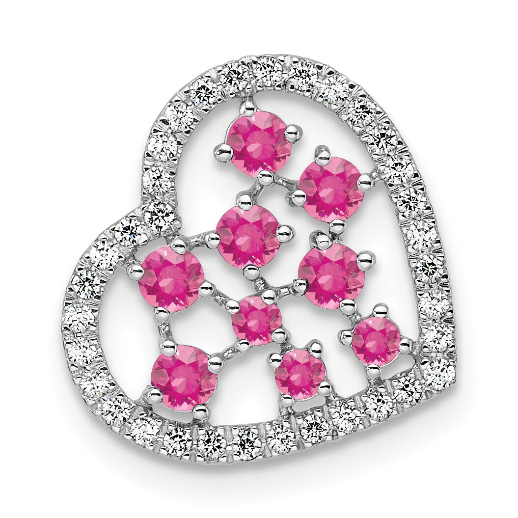 14K White Gold Polished Diamond and Pink Tourmaline Heart Chain Slide-PM10797-PT-020-WAA