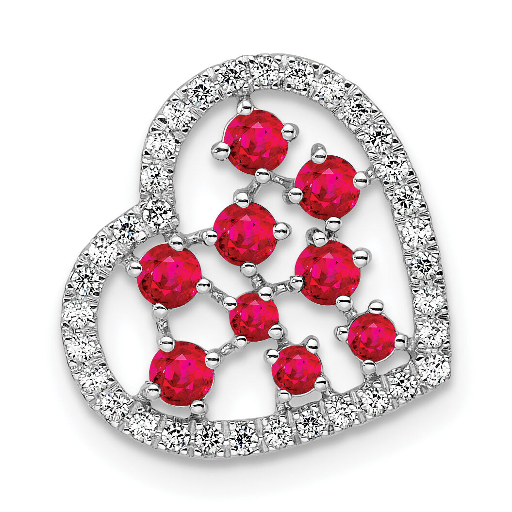 14K White Gold Polished Diamond and Ruby Heart Chain Slide-PM10797-RU-020-WAA