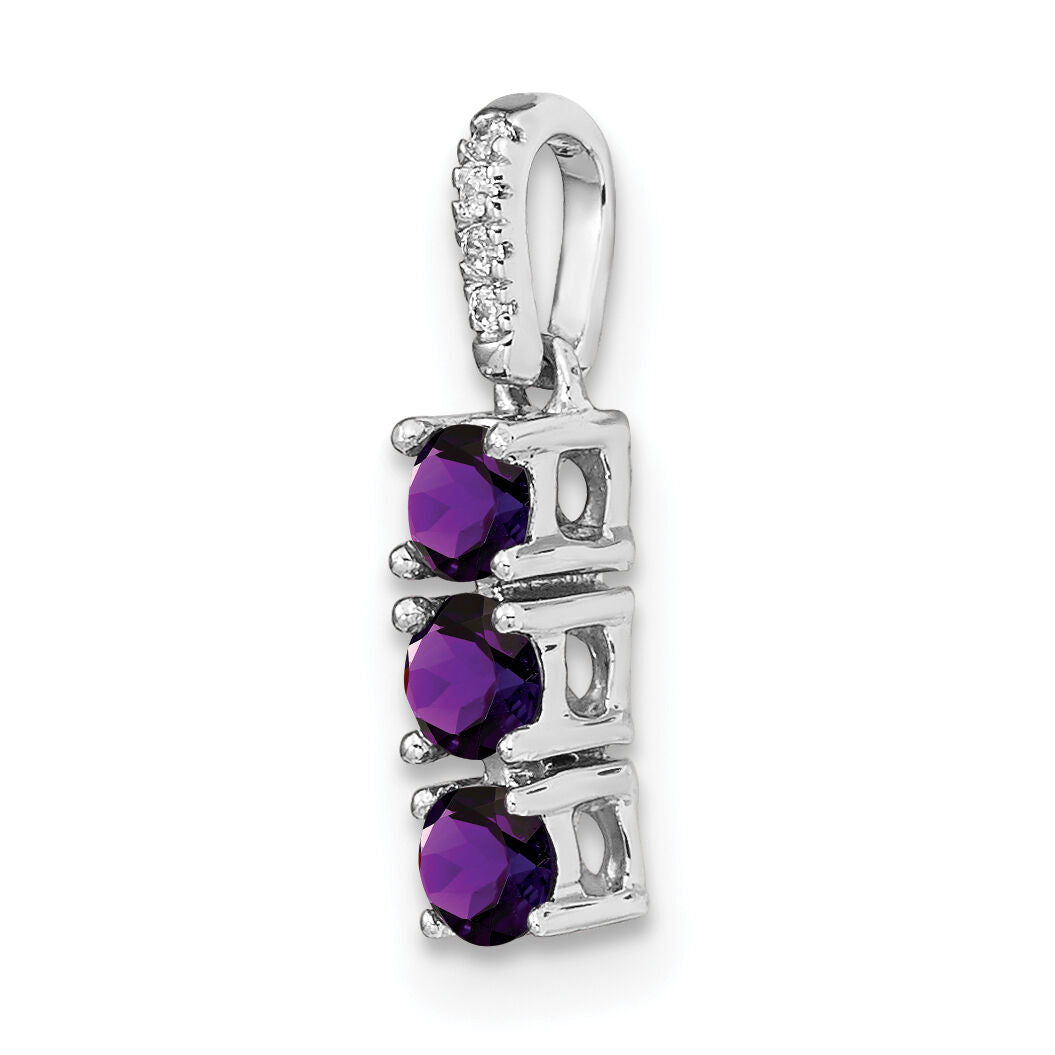 14k White Gold 3-stone Amethyst and Diamond Pendant-PM3585-AM-002-WA