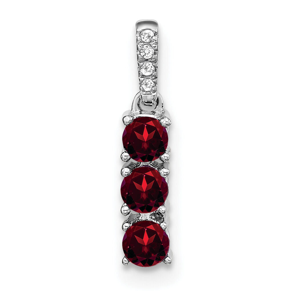 14k White Gold 3-stone Garnet and Diamond Pendant-PM3585-GA-002-WA