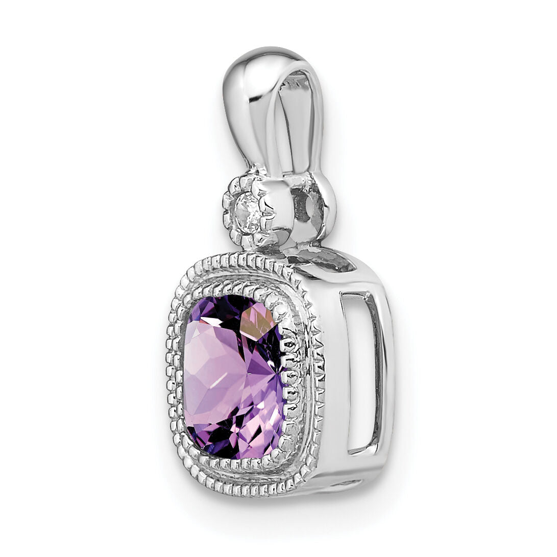 14k White Gold Cushion Amethyst and Diamond Pendant-PM3665-AM-001-WA