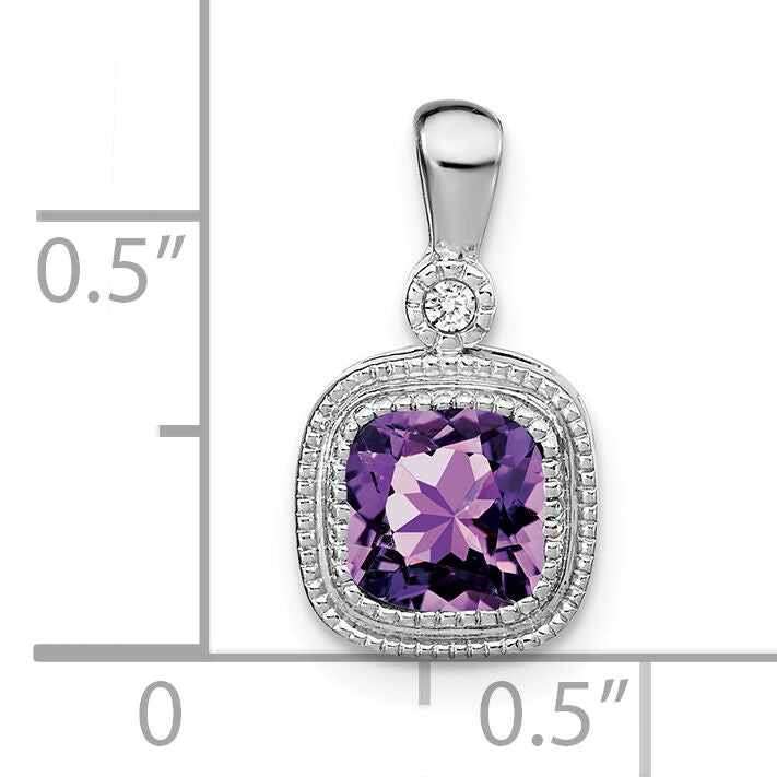 14k White Gold Cushion Amethyst and Diamond Pendant-PM3665-AM-001-WA