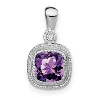 14k White Gold Cushion Amethyst and Diamond Pendant-PM3665-AM-001-WA