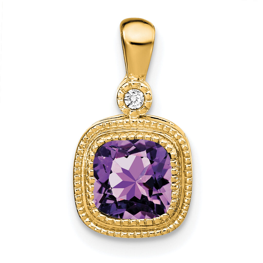 14k Cushion Amethyst and Diamond Pendant-PM3665-AM-001-YA
