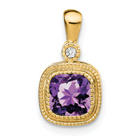 14k Cushion Amethyst and Diamond Pendant-PM3665-AM-001-YA