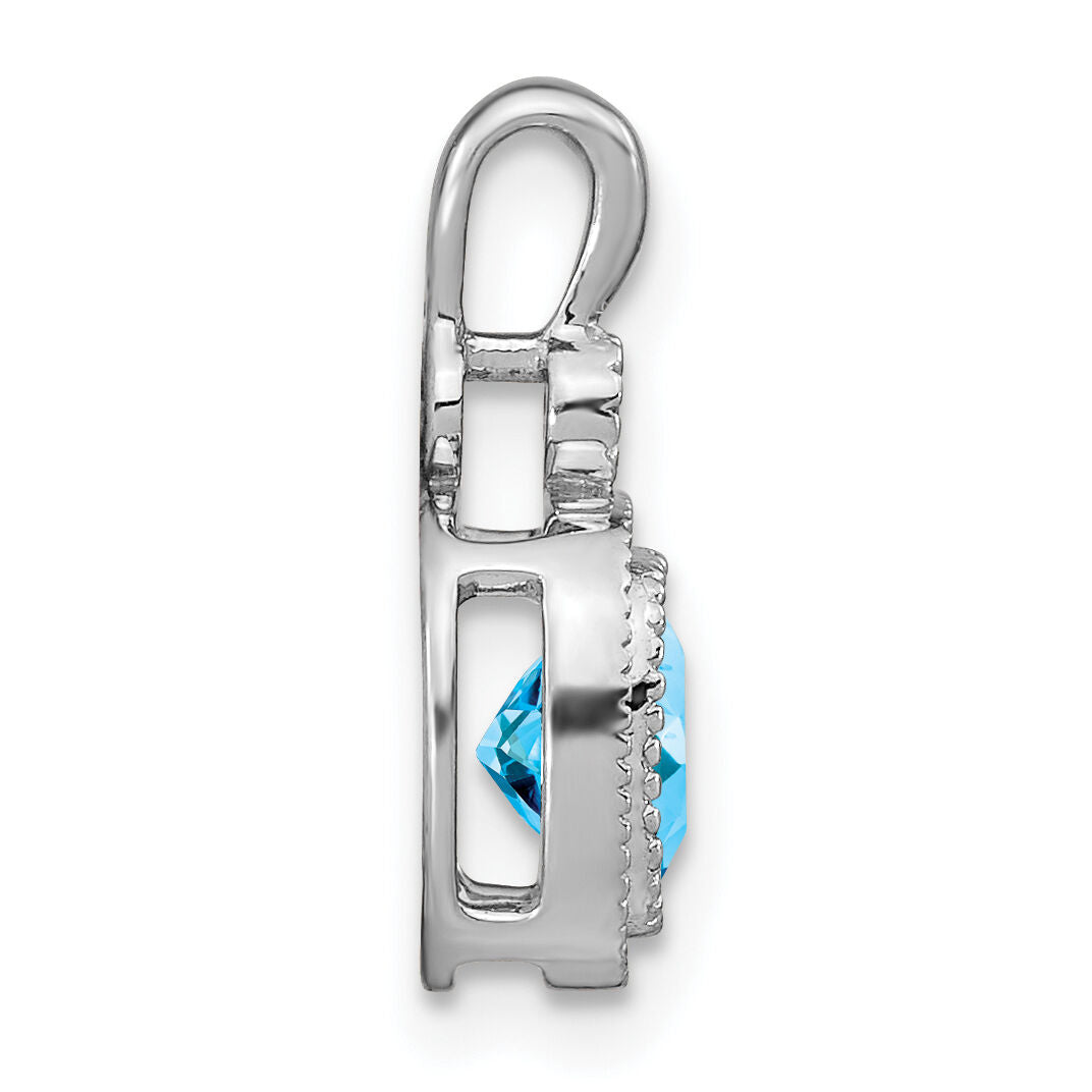14k White Gold Cushion Blue Topaz and Diamond Pendant-PM3665-BT-001-WA