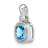 14k White Gold Cushion Blue Topaz and Diamond Pendant-PM3665-BT-001-WA
