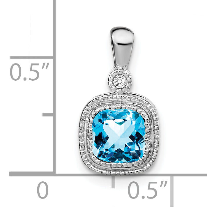 14k White Gold Cushion Blue Topaz and Diamond Pendant-PM3665-BT-001-WA