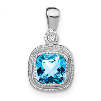 14k White Gold Cushion Blue Topaz and Diamond Pendant-PM3665-BT-001-WA