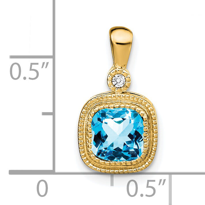 14k Cushion Blue Topaz and Diamond Pendant-PM3665-BT-001-YA