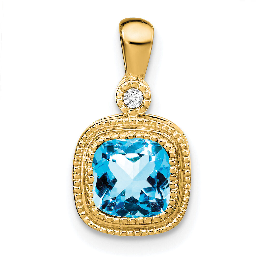 14k Cushion Blue Topaz and Diamond Pendant-PM3665-BT-001-YA