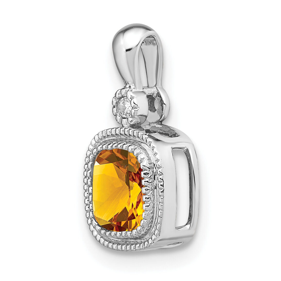 14k White Gold Cushion Citrine and Diamond Pendant-PM3665-CI-001-WA