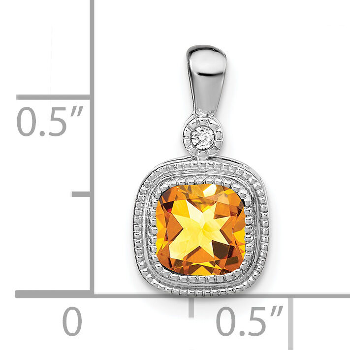 14k White Gold Cushion Citrine and Diamond Pendant-PM3665-CI-001-WA
