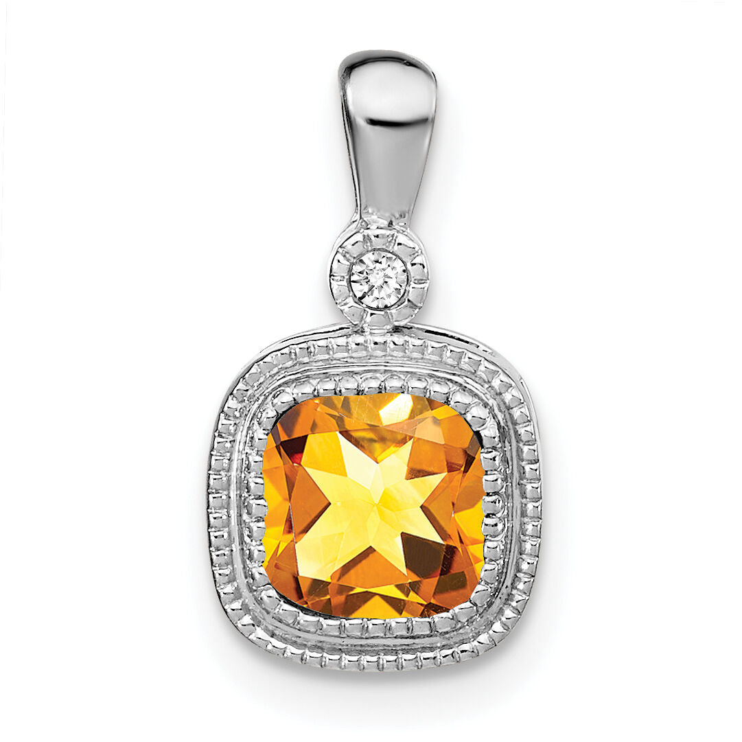 14k White Gold Cushion Citrine and Diamond Pendant-PM3665-CI-001-WA