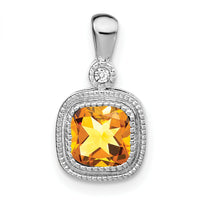 14k White Gold Cushion Citrine and Diamond Pendant-PM3665-CI-001-WA