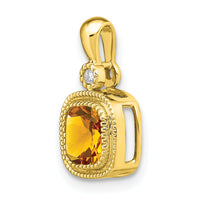 14k Cushion Citrine and Diamond Pendant-PM3665-CI-001-YA