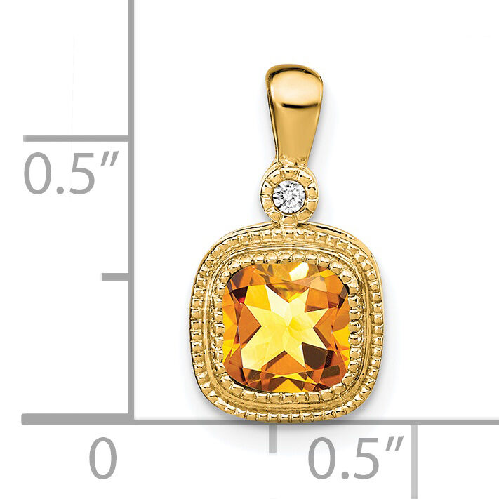 14k Cushion Citrine and Diamond Pendant-PM3665-CI-001-YA