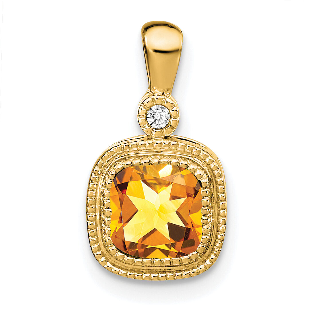 14k Cushion Citrine and Diamond Pendant-PM3665-CI-001-YA