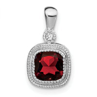14k White Gold Cushion Garnet and Diamond Pendant-PM3665-GA-001-WA