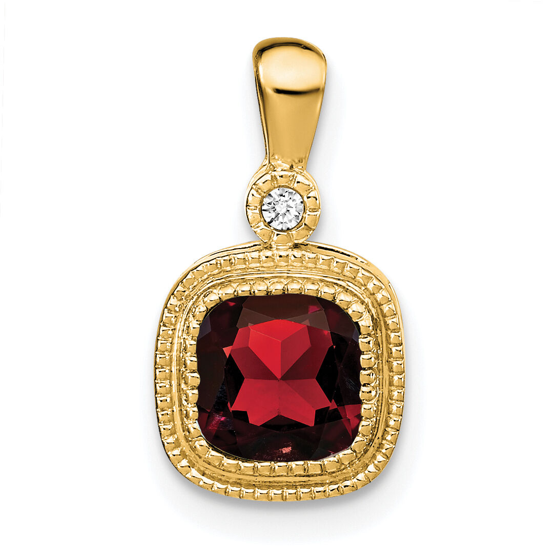 14k Cushion Garnet and Diamond Pendant-PM3665-GA-001-YA