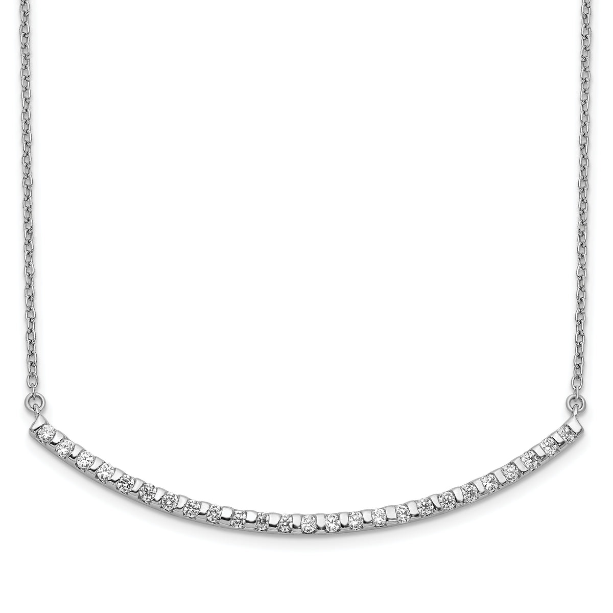 14k White Gold Diamond Curved Bar 18 inch Necklace-PM3732-050-WA