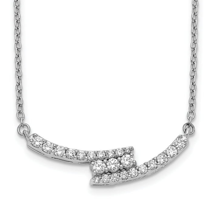 14k White Gold Diamond Curved Bar 18 inch Necklace-PM3737-033-WA
