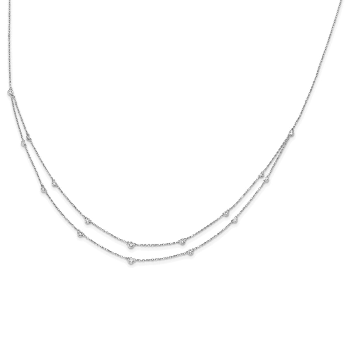 14k White Gold Diamond Multi Station Double Strand Necklace-PM3755-050-WA