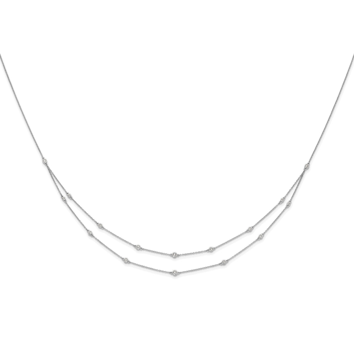 14k White Gold Diamond Multi Station Double Strand Necklace-PM3755-050-WA
