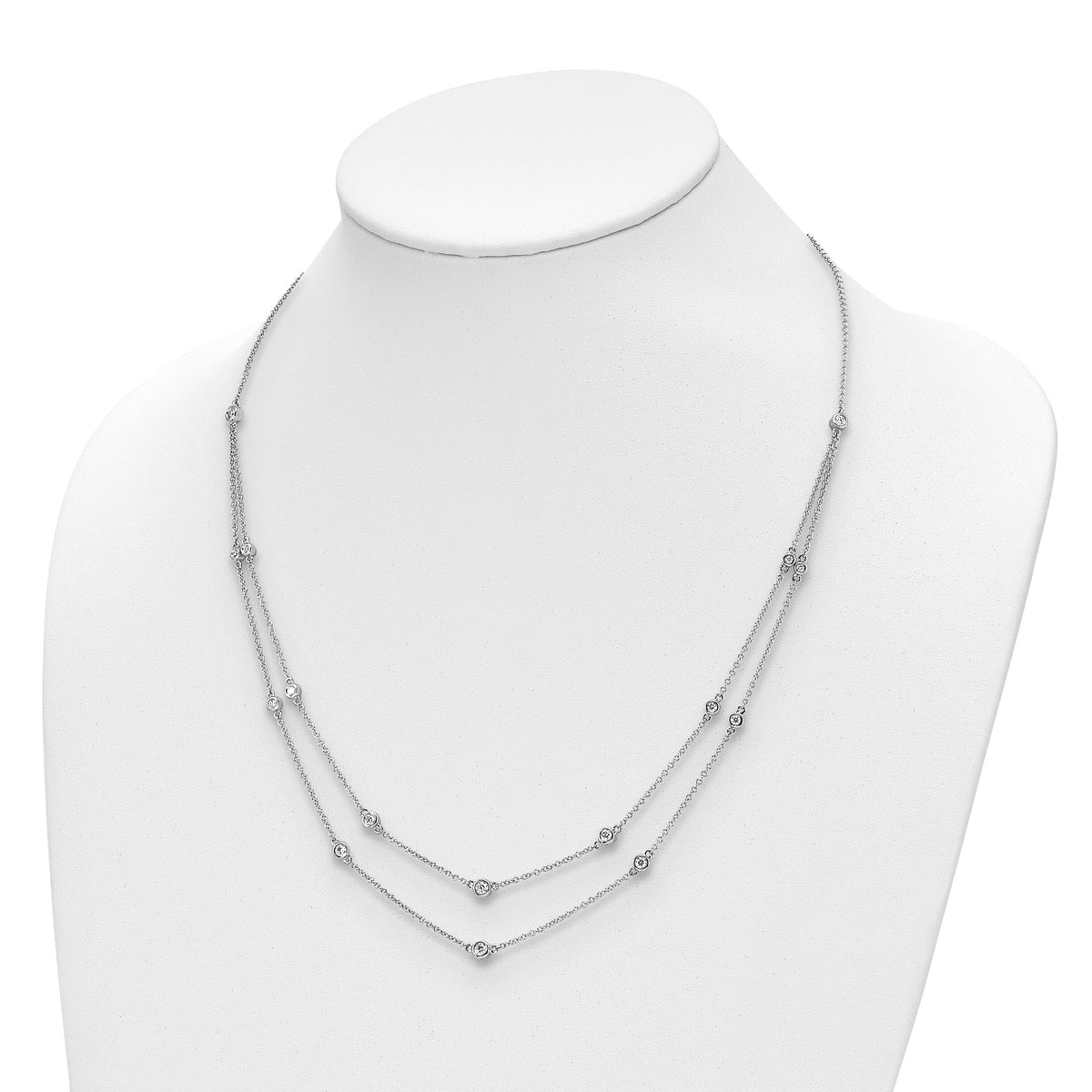 14k White Gold Diamond Multi Station Double Strand Necklace-PM3755-050-WA