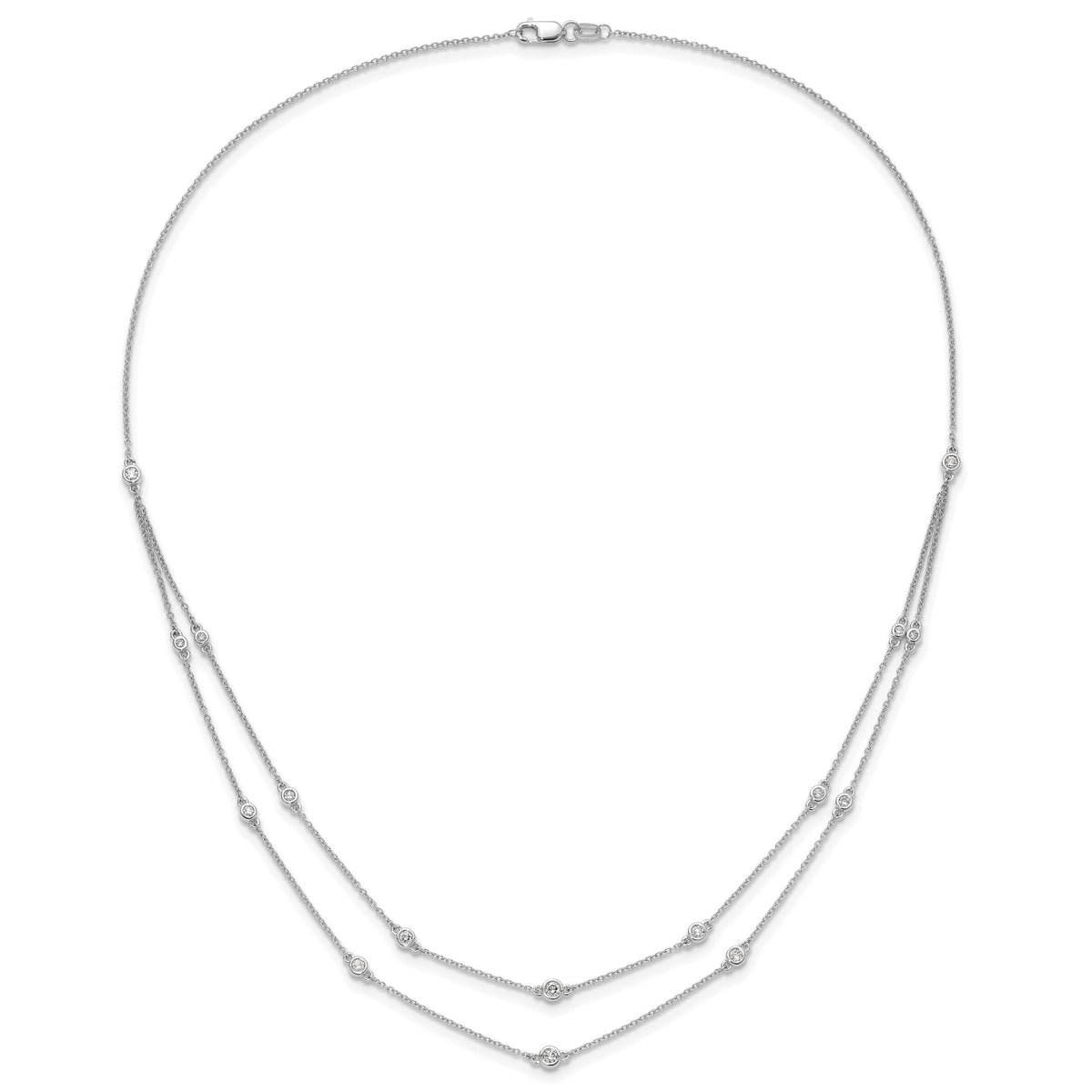 14k White Gold Diamond Multi Station Double Strand Necklace-PM3755-050-WA