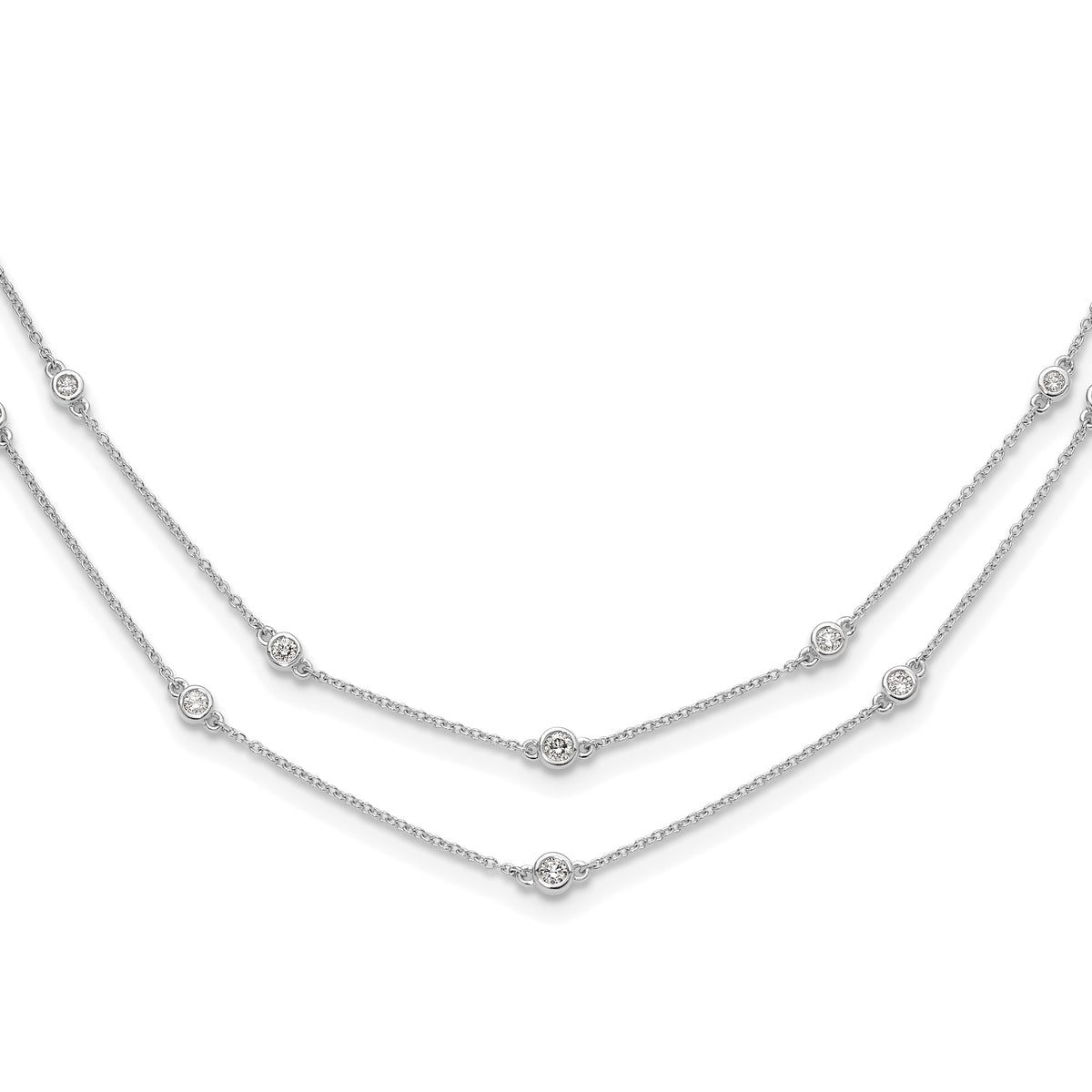 14k White Gold Diamond Multi Station Double Strand Necklace-PM3755-050-WA
