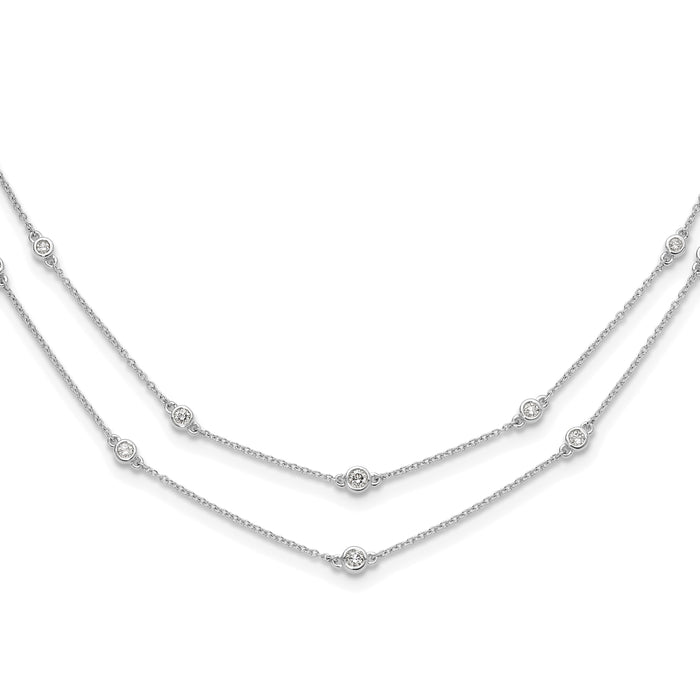 14k White Gold Diamond Multi Station Double Strand Necklace-PM3755-050-WA