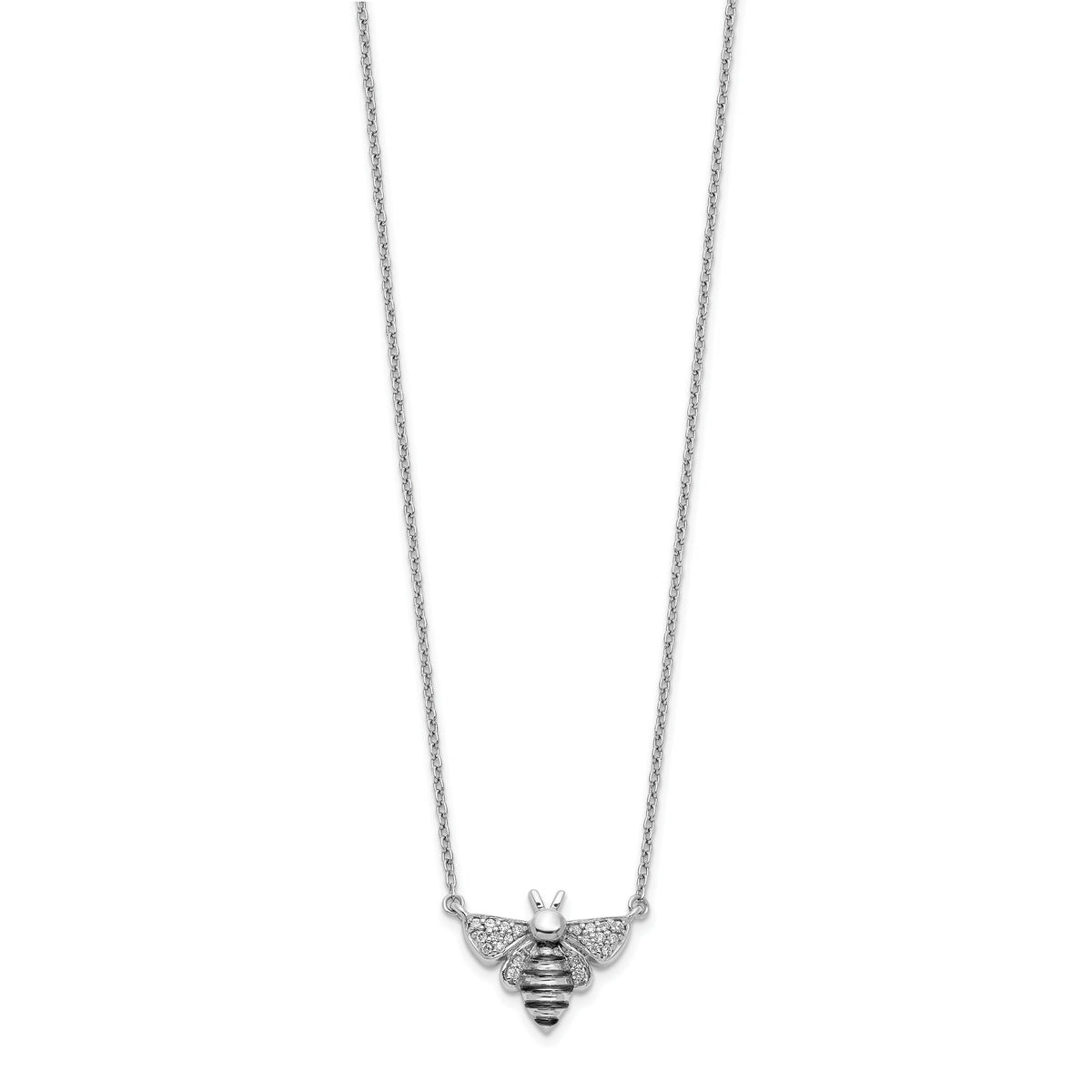14k White Gold Diamond Bee 18 inch Necklace-PM3757-010-WA