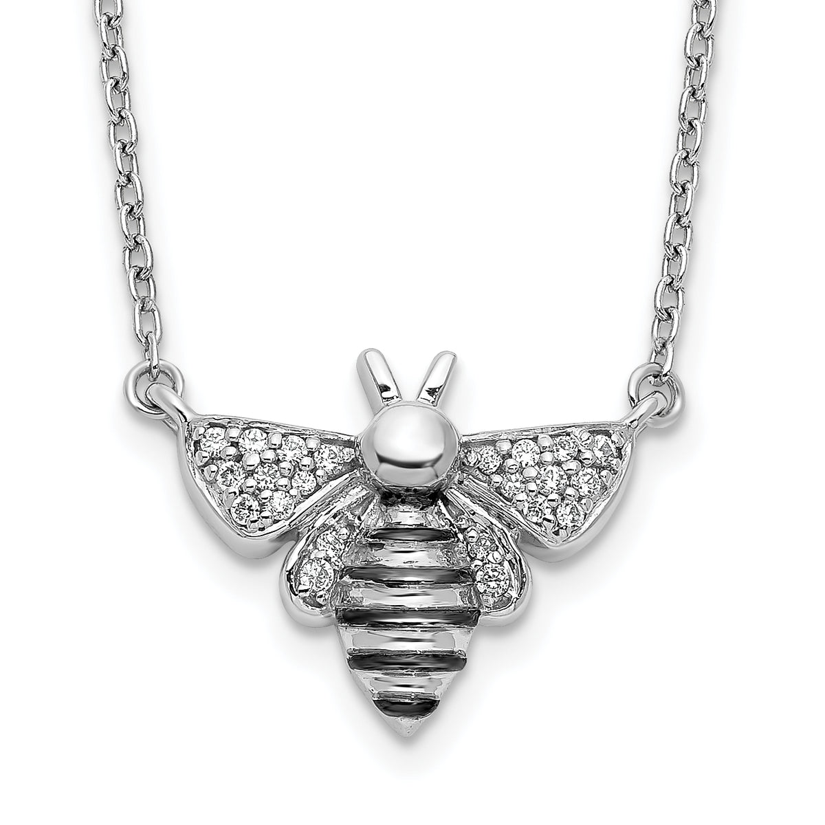 14k White Gold Diamond Bee 18 inch Necklace-PM3757-010-WA
