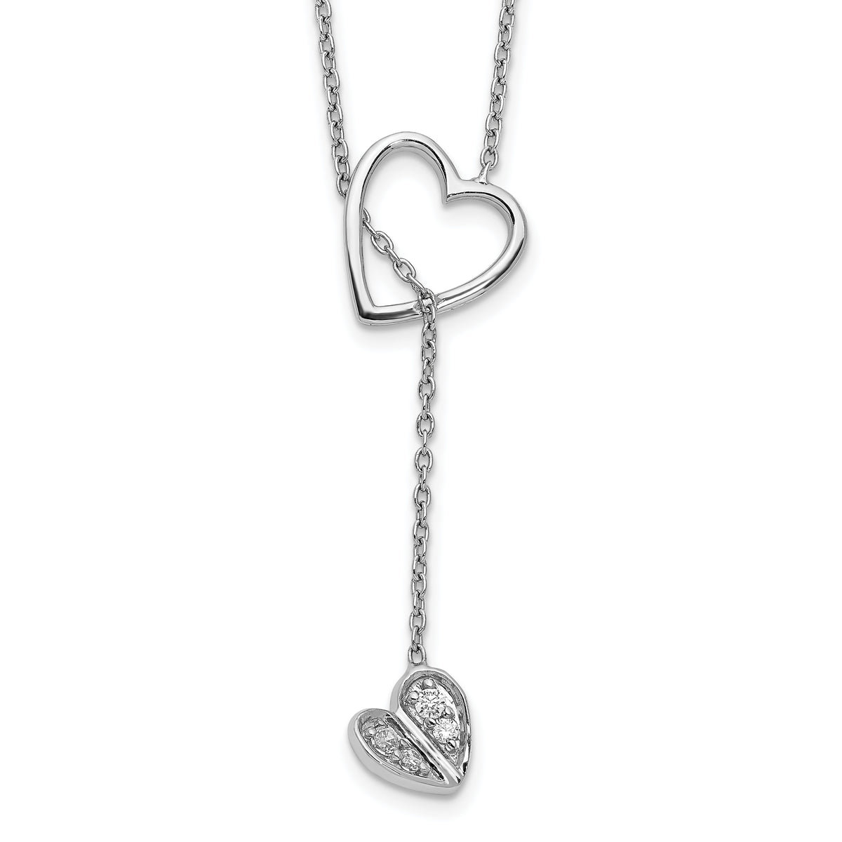 14k White Gold Diamond Heart w/dangle 18 inch Necklace-PM3769-008-WA