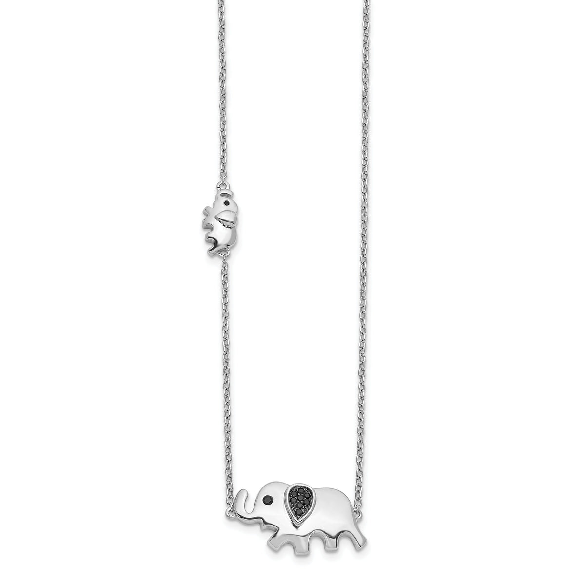 14k White Gold Black Diamond Elephant 18 inch Necklace-PM3771-BK-005-WA