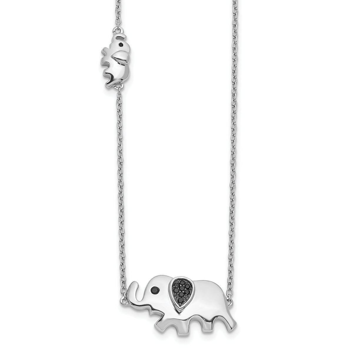 14k White Gold Black Diamond Elephant 18 inch Necklace-PM3771-BK-005-WA