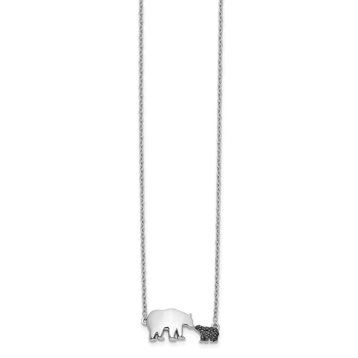 14k White Gold Black Diamond Mother and Baby Bear 18 in Necklace-PM3774-BK-005-WA