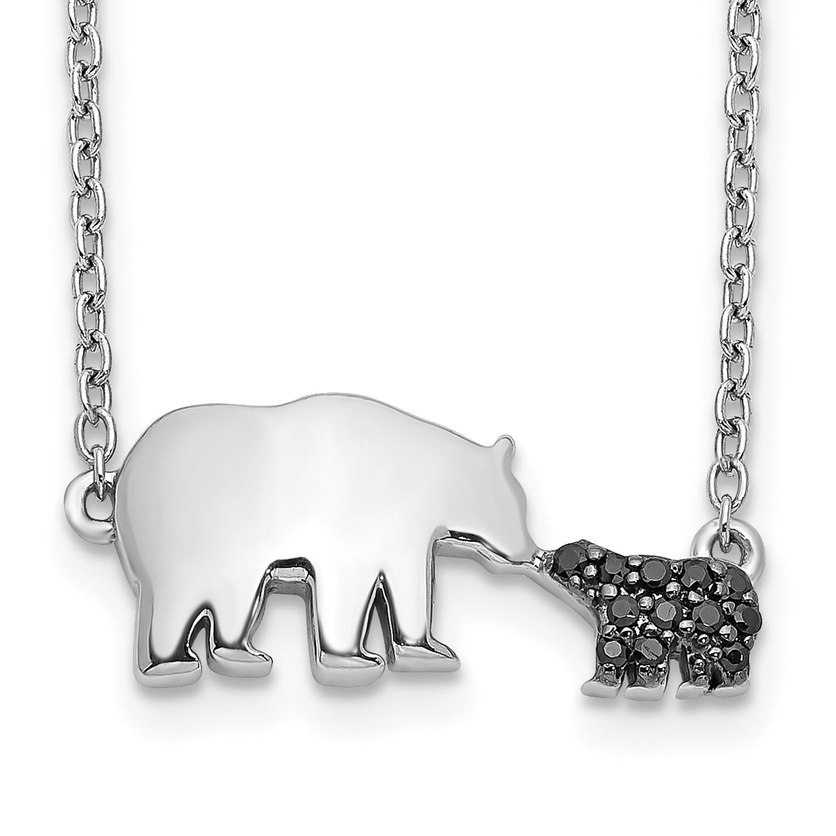 14k White Gold Black Diamond Mother and Baby Bear 18 in Necklace-PM3774-BK-005-WA