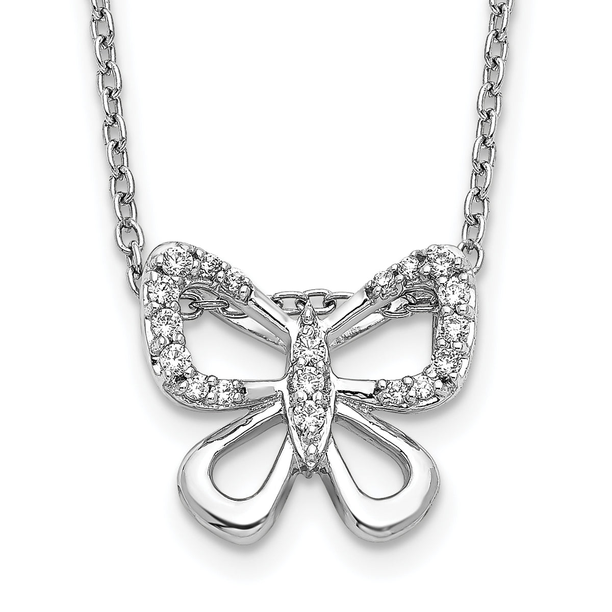 14k White Gold Diamond Butterfly 18 inch Necklace-PM3796-010-WA