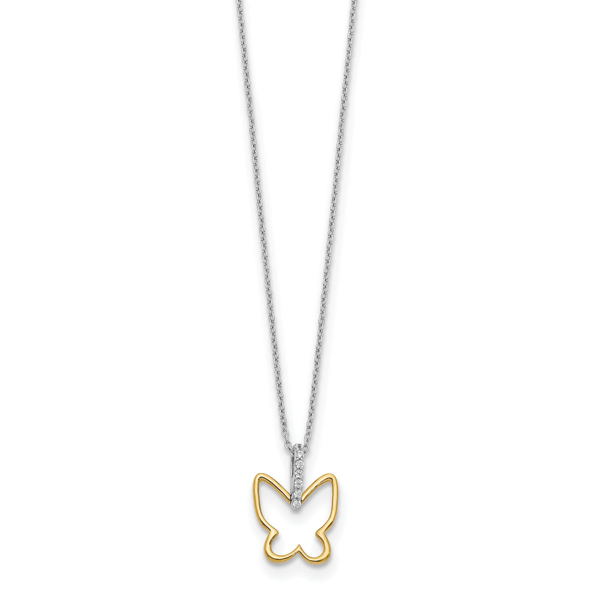 14k Two-tone Diamond Butterfly 18 inch Necklace-PM3799-010-YWA