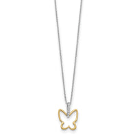14k Two-tone Diamond Butterfly 18 inch Necklace-PM3799-010-YWA