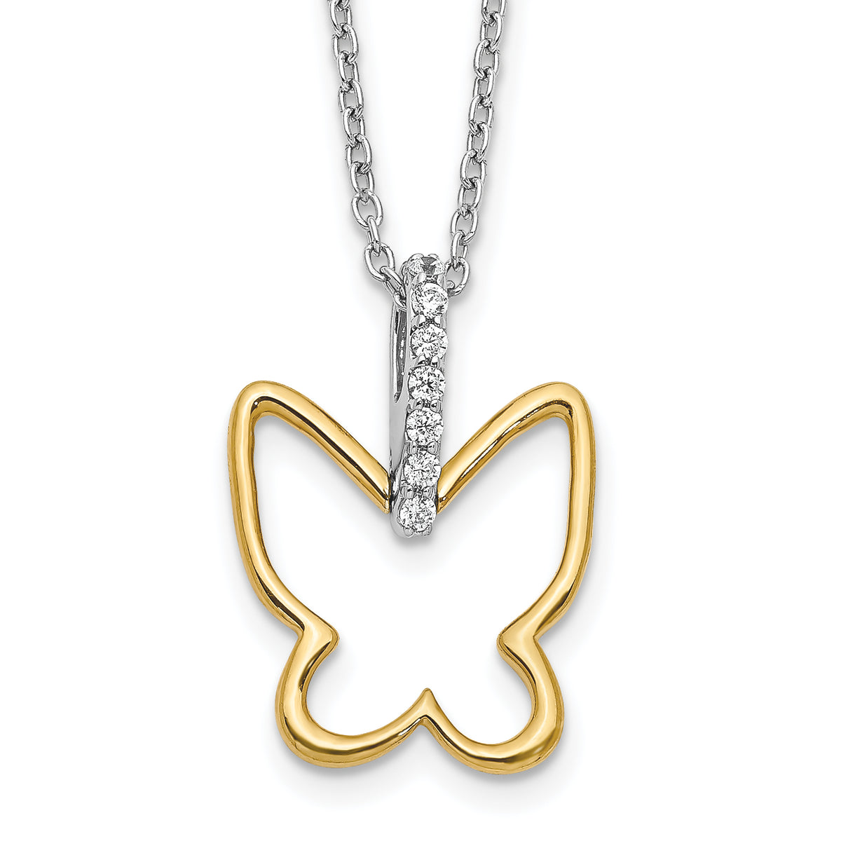 14k Two-tone Diamond Butterfly 18 inch Necklace-PM3799-010-YWA
