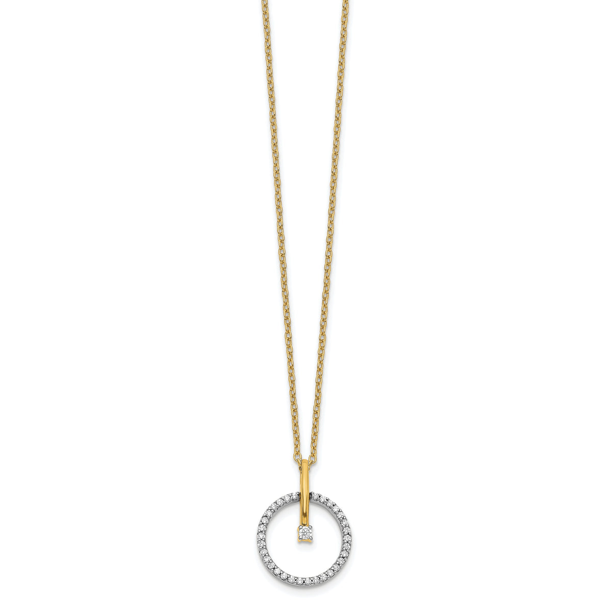 14k Two-tone Diamond Circle 18 inch Necklace-PM3803-020-YWA
