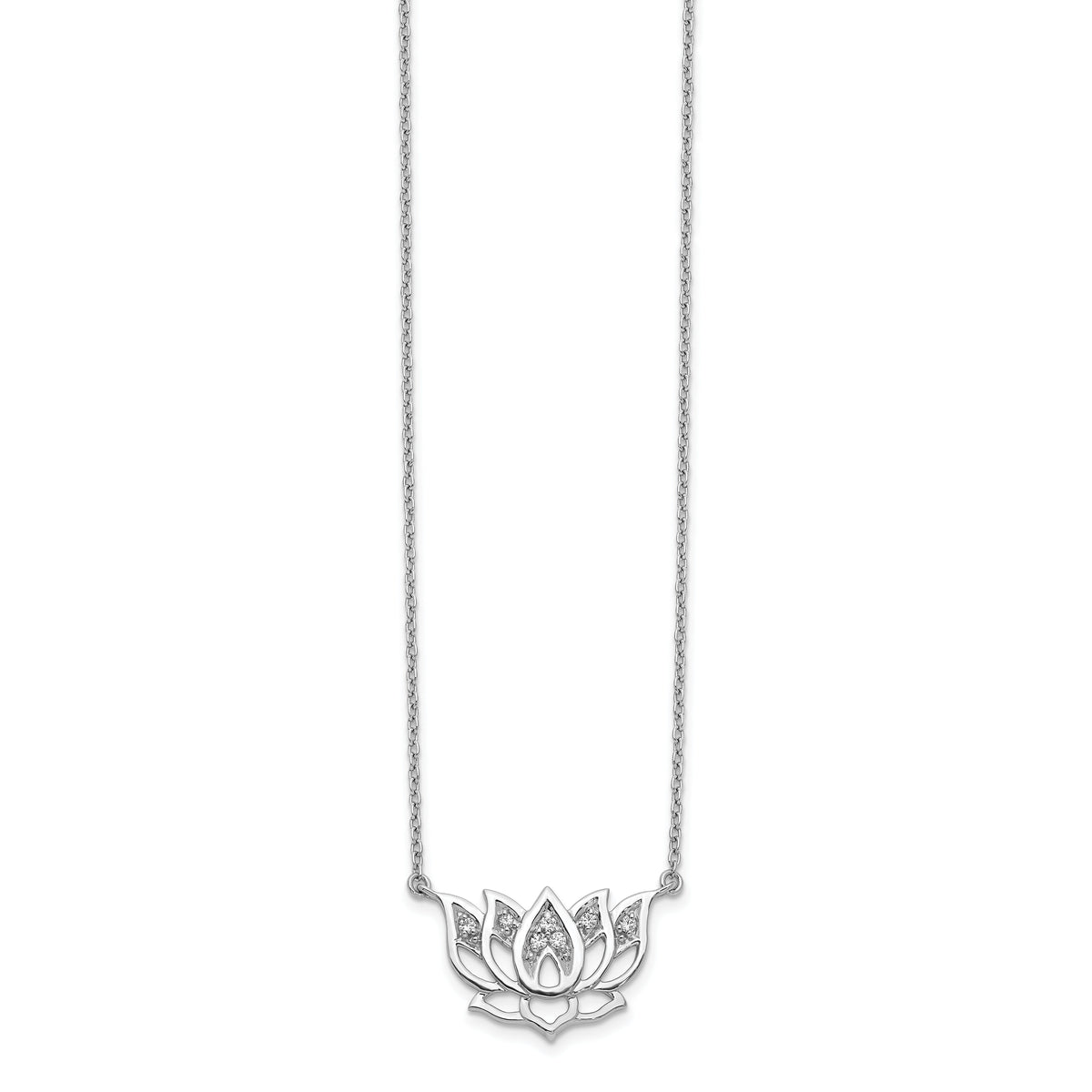 14k White Gold Diamond Lotus Flower 18 inch Necklace-PM3810-008-WA