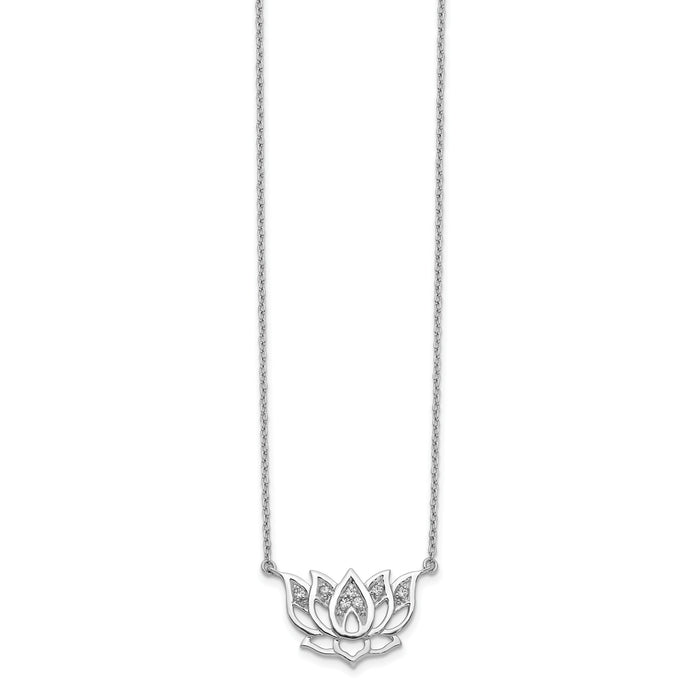 14k White Gold Diamond Lotus Flower 18 inch Necklace-PM3810-008-WA